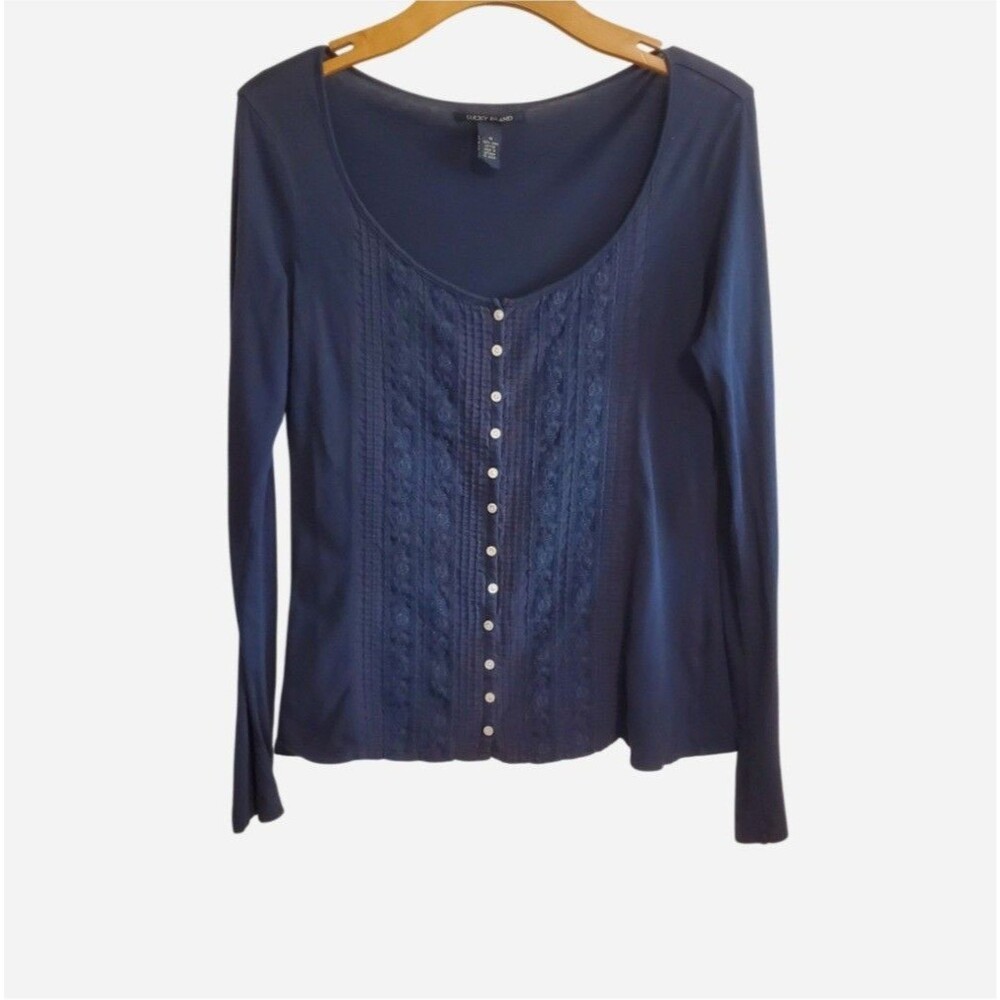 Lucky Brand Pima Cotton Embroidered Button Up Top Y2K Preppy Bella Swan Size M